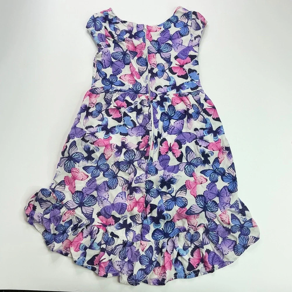 The Children's Place White Purple Butterfly Dress Kids Size 6 Ruffle Cap Sleeve